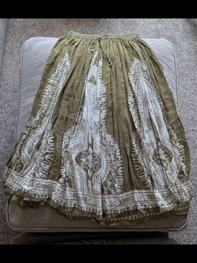 Philosophy Olive Green Maxi Skirt with White Print